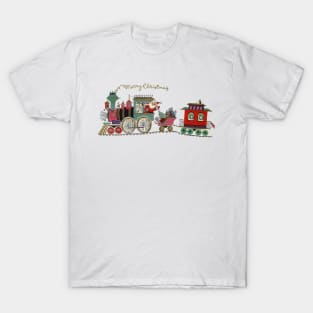 1980s Cute Kawaii Merry Christmas Toy Train Santa is coming T-Shirt